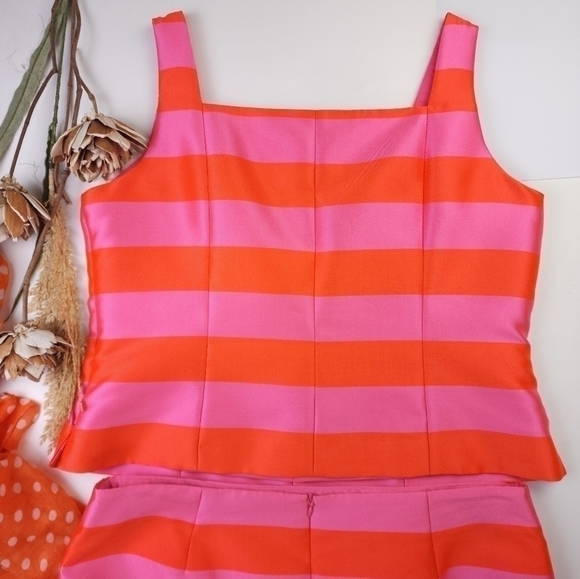 Tanner Doncaster Orange Pink Stripe Collaboration Skirt Suit Set Sz 14 - Picture 16 of 16